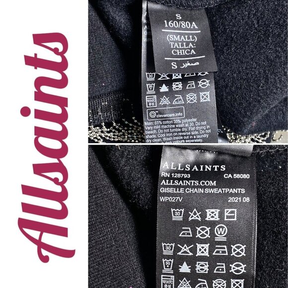 ALLSAINTS GISELLE CHAIN FRINGE TRIM BLACK SWEATPANTS, SIZE SMALL - Picture 13 of 16